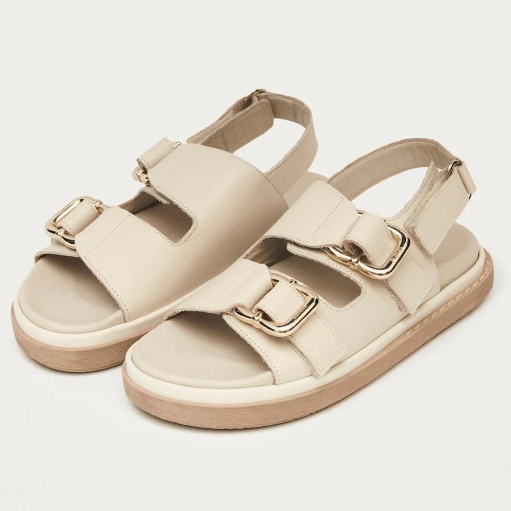 NWT ALOHAS Harper Cream Sandals with Gold Buckles